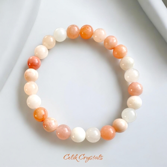 Peach Aventurine Bracelet - 8mm Unisex Natural Stones Handmade - Picture 1 of 6